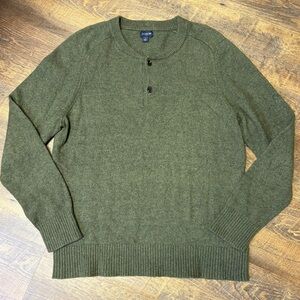J Crew Lambswool Blend Henley Sweater Mens Large Green Knit Preppy Casual Button